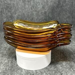 Vtg Honey Amber Glass Banana Boat Dishes Set of 4 Classic Ice Cream Dessert Dish